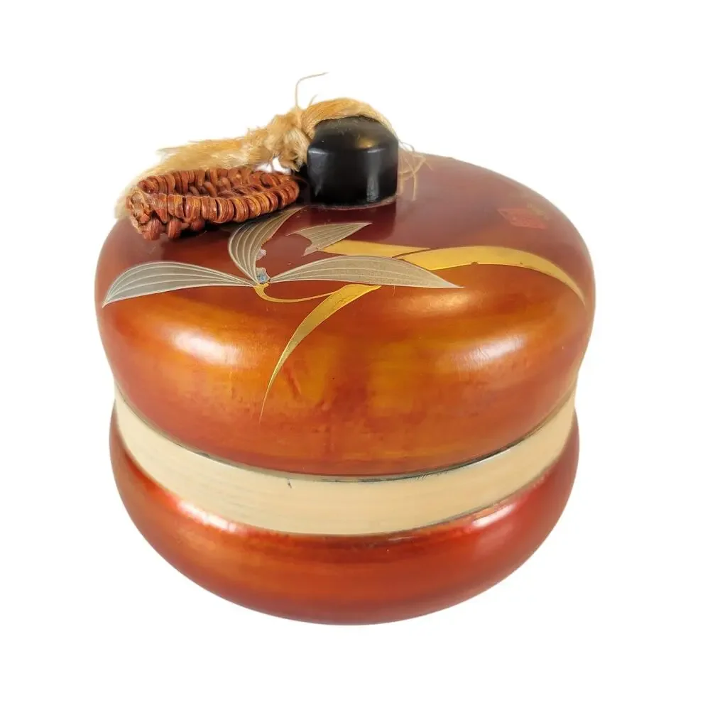 Vintage Japanese Lacquer Trinket Box Red Bamboo Design 4